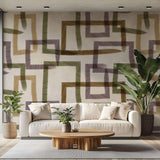 Tapet Personalizat Abstract cu dreptunghiuri texturate in nuante maronii verzi si mov - CHAIN PAINT