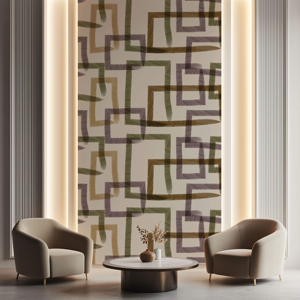 Tapet Personalizat Abstract cu dreptunghiuri texturate in nuante maronii verzi si mov - CHAIN PAINT