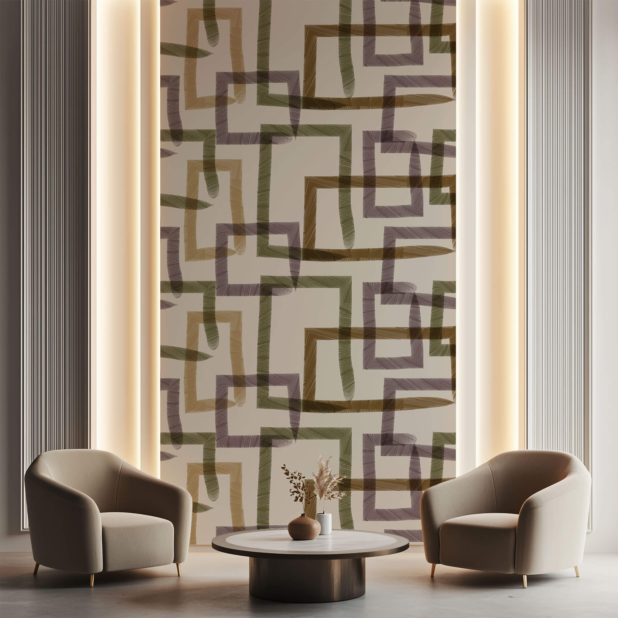 Tapet Personalizat Abstract cu dreptunghiuri texturate in nuante maronii verzi si mov - CHAIN PAINT