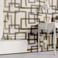 Tapet Personalizat Abstract cu dreptunghiuri texturate in nuante maronii verzi si mov - CHAIN PAINT