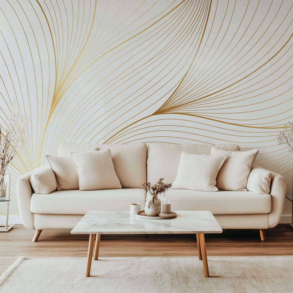 Tapet Personalizat Abstract cu fire aurii abstracte - GOLD LOTUS PETALS