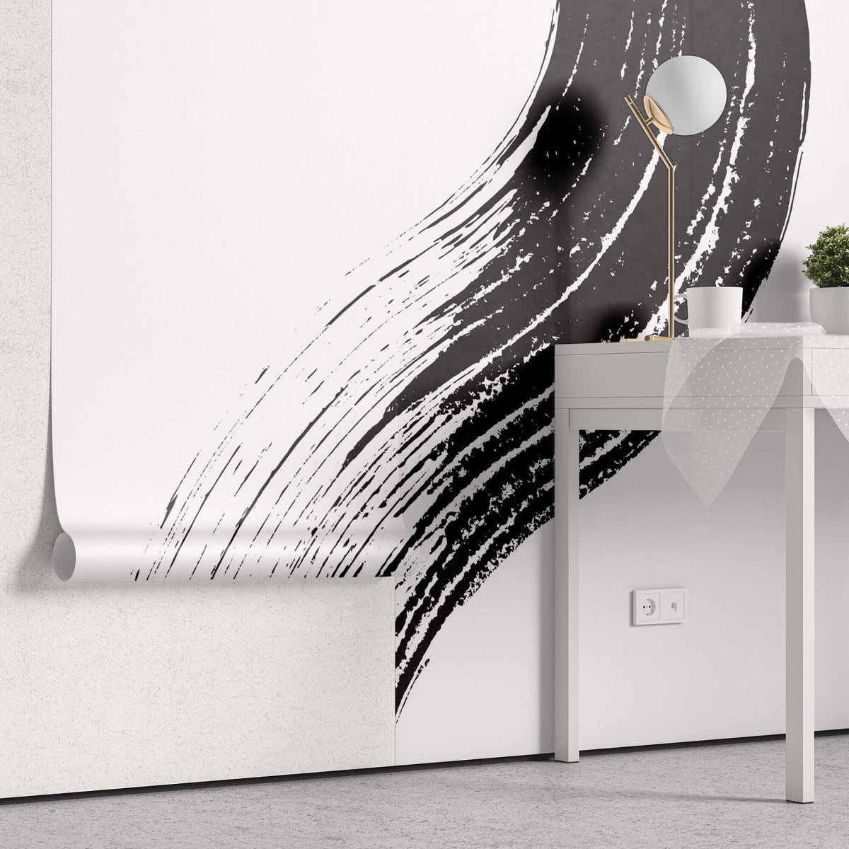 Tapet Personalizat Abstract cu urma de pensula si vopsea neagra in stil japonez - JAPANESE BRUSH STROKE