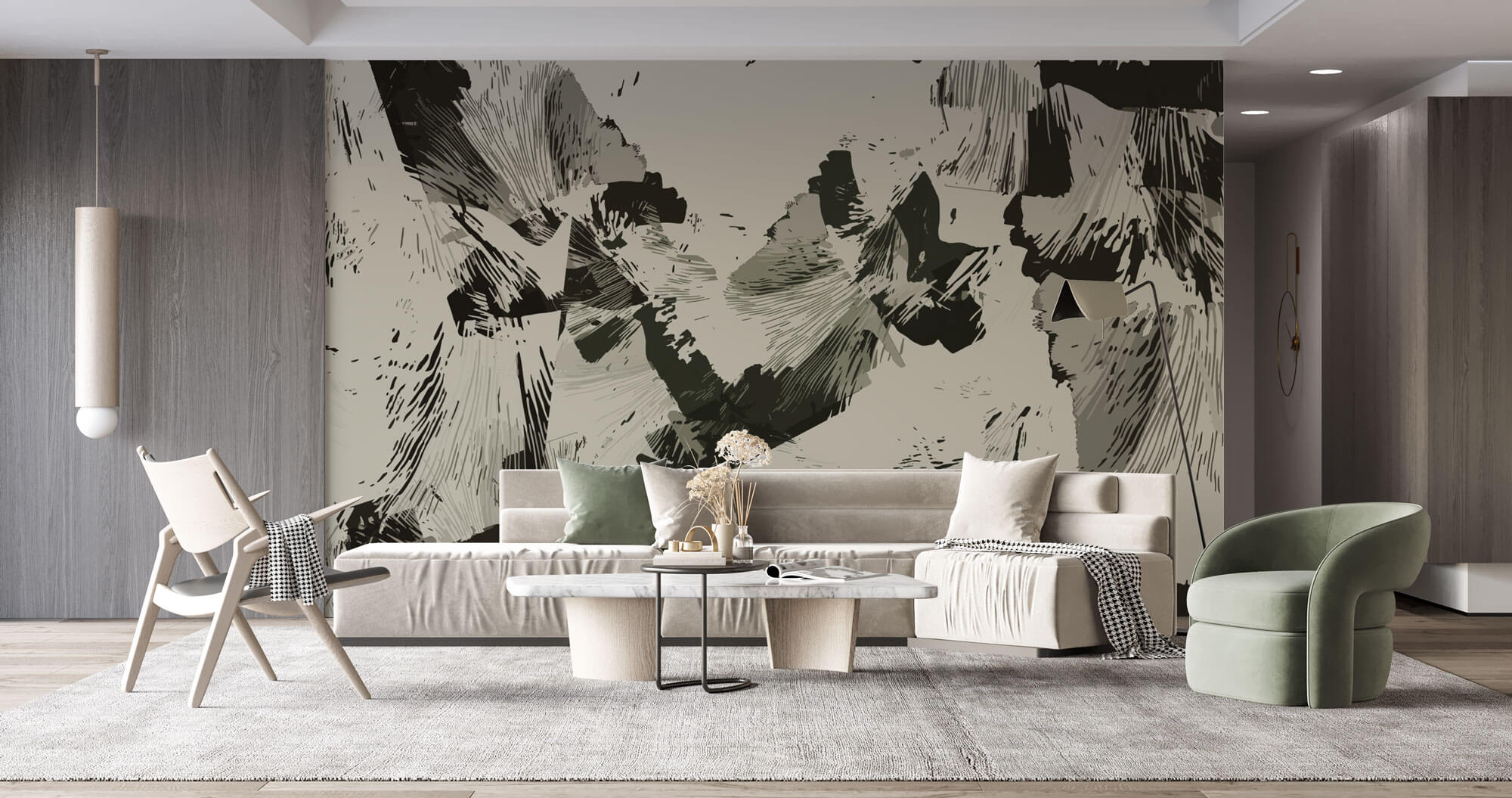 Tapet Personalizat Abstract cu forme abstracte in nuante de verde kaki - CAMO FOLIAGE