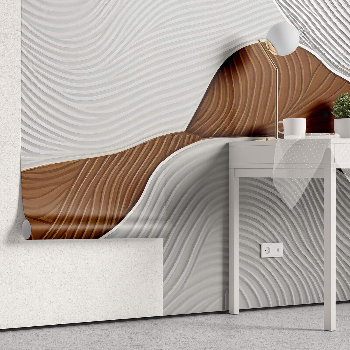 Tapet Personalizat Abstract cu plaster texturat in nuante de alb si caramiziu - ACRYLIC TEXTURED ART
