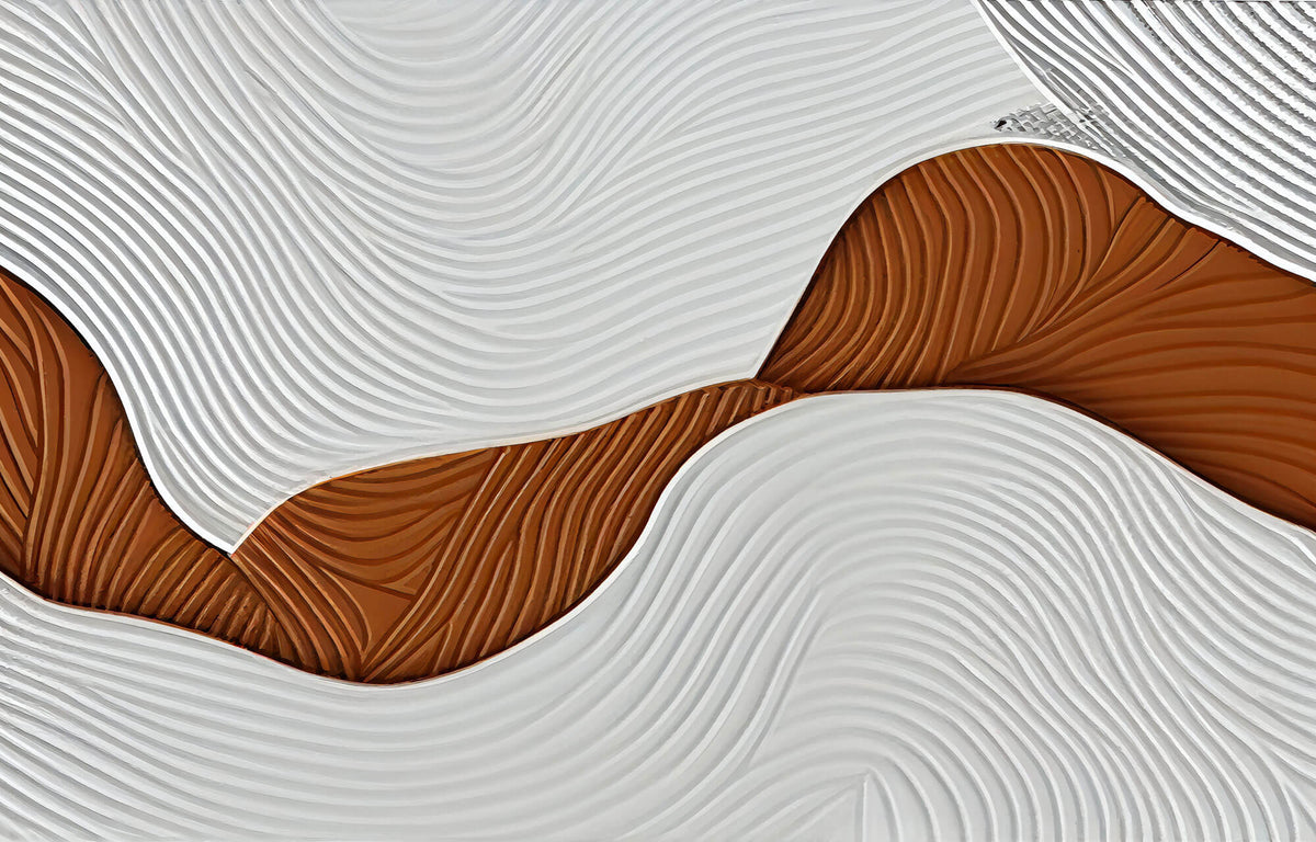Tapet Personalizat Abstract cu plaster texturat in nuante de alb si caramiziu - ACRYLIC TEXTURED ART