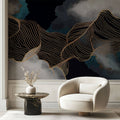 Tapet Personalizat Abstract cu nori si insertii aurii - MIDNIGHT WAVES