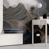 Tapet Personalizat Abstract cu nori si insertii aurii - MIDNIGHT WAVES
