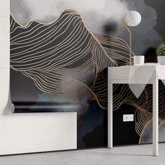 Tapet Personalizat Abstract cu nori si insertii aurii - MIDNIGHT WAVES