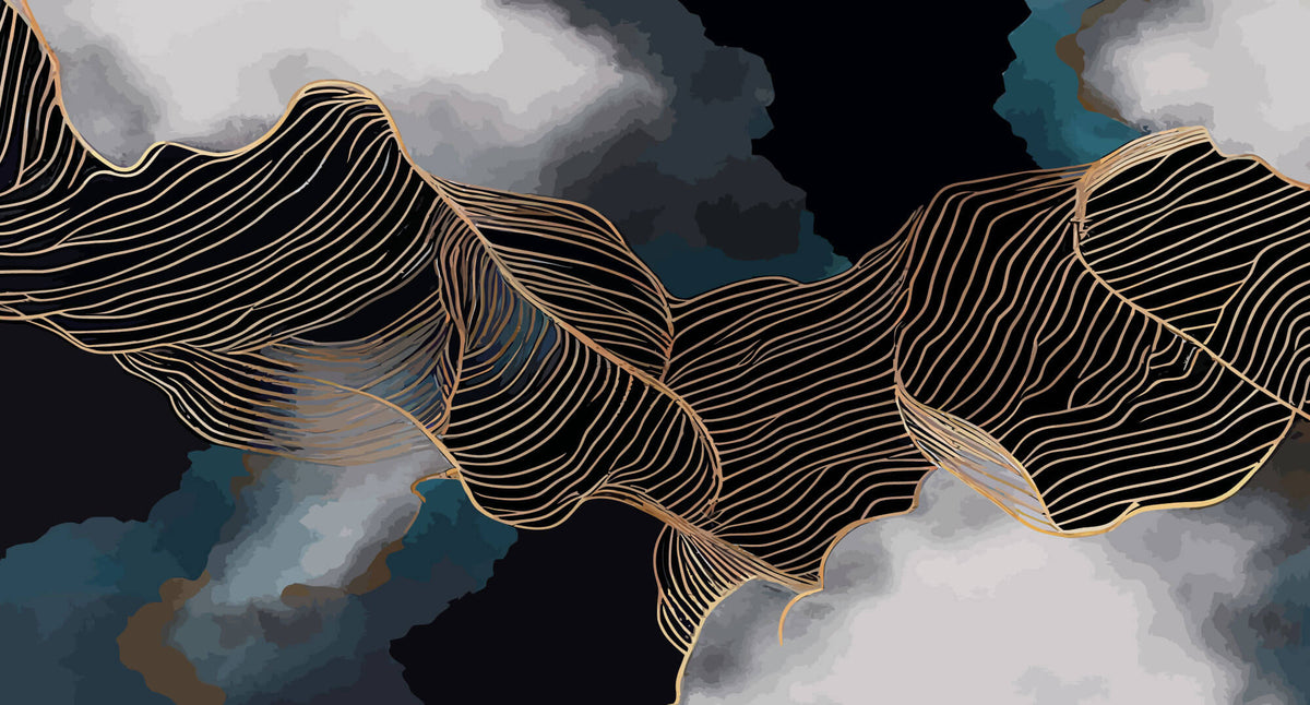 Tapet Personalizat Abstract cu nori si insertii aurii - MIDNIGHT WAVES