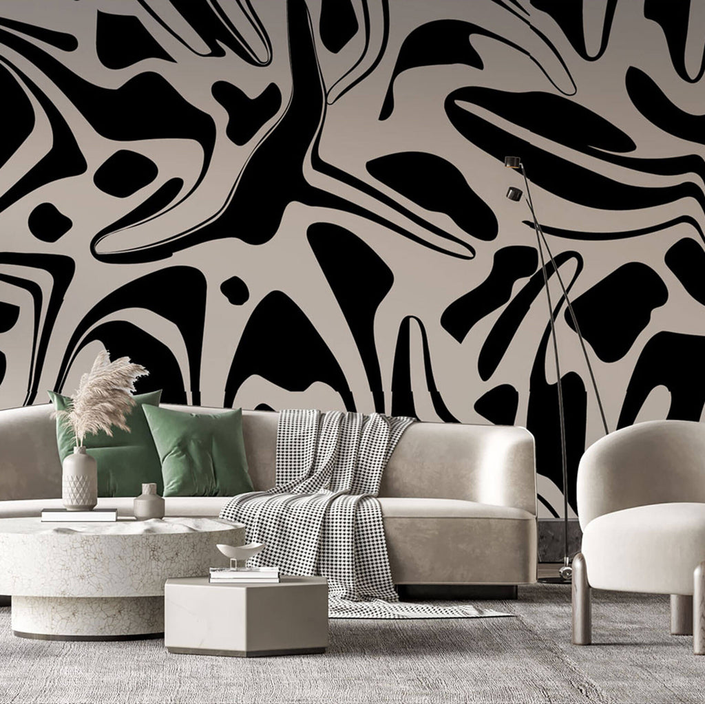Tapet Personalizat Abstract cu forme abstracte negre - LIQUID BLACK