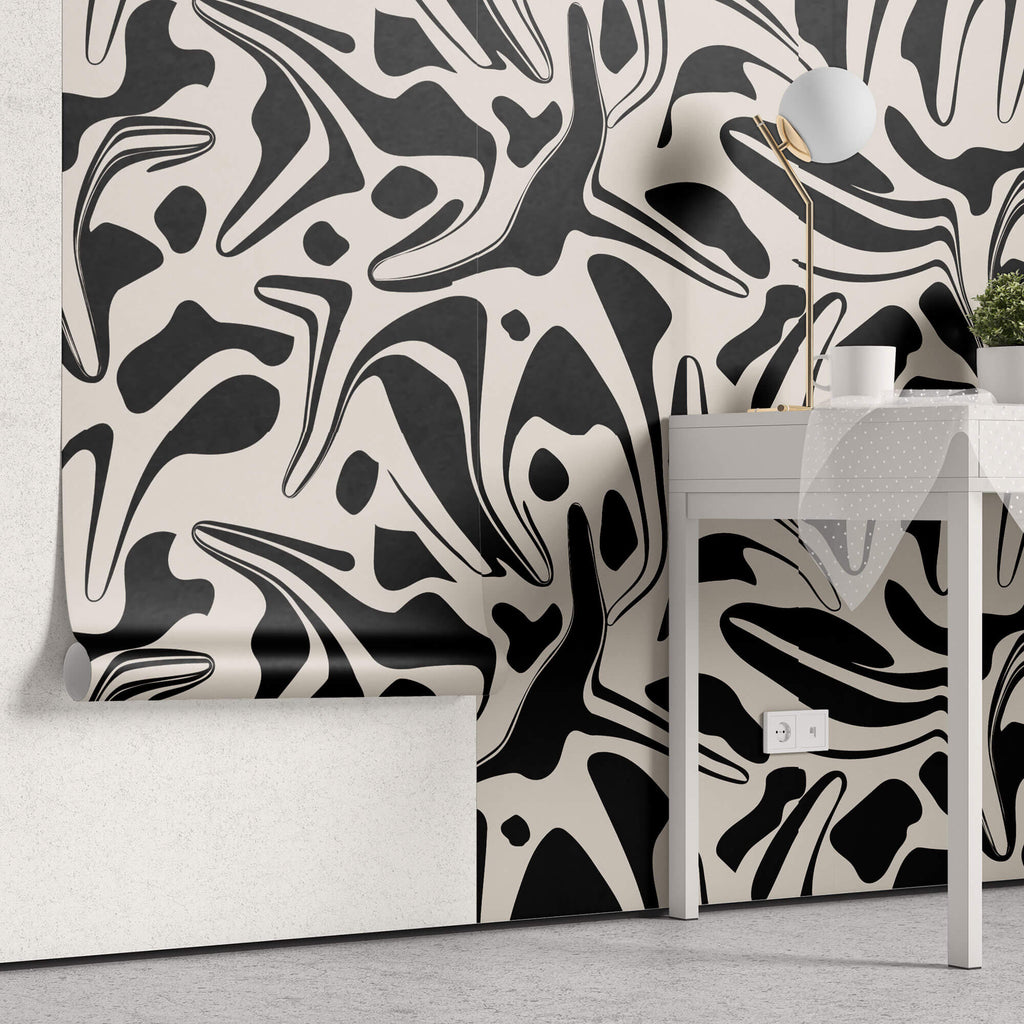 Tapet Personalizat Abstract cu forme abstracte negre - LIQUID BLACK