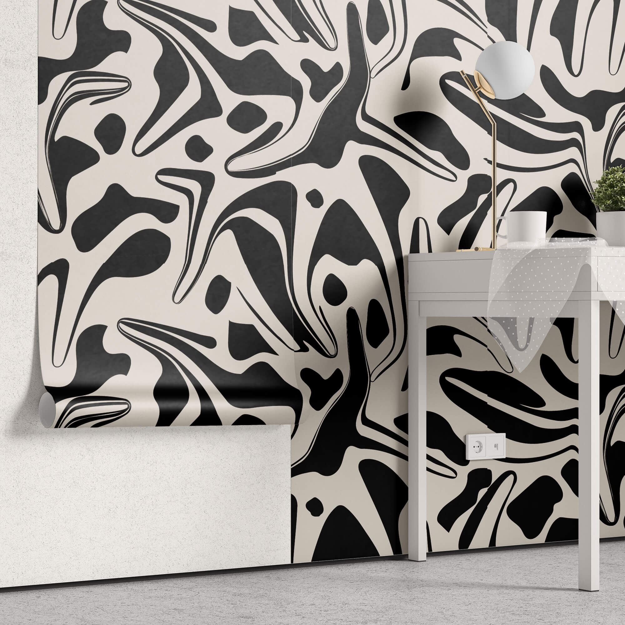 Tapet Personalizat Abstract cu forme abstracte negre - LIQUID BLACK