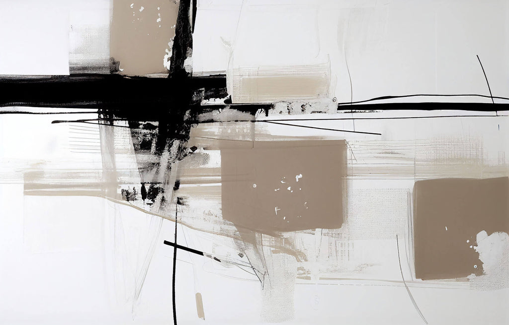 Tapet Personalizat Abstract cu arta expresiva in nuante de bej si negru - NEUTRAL CANVAS