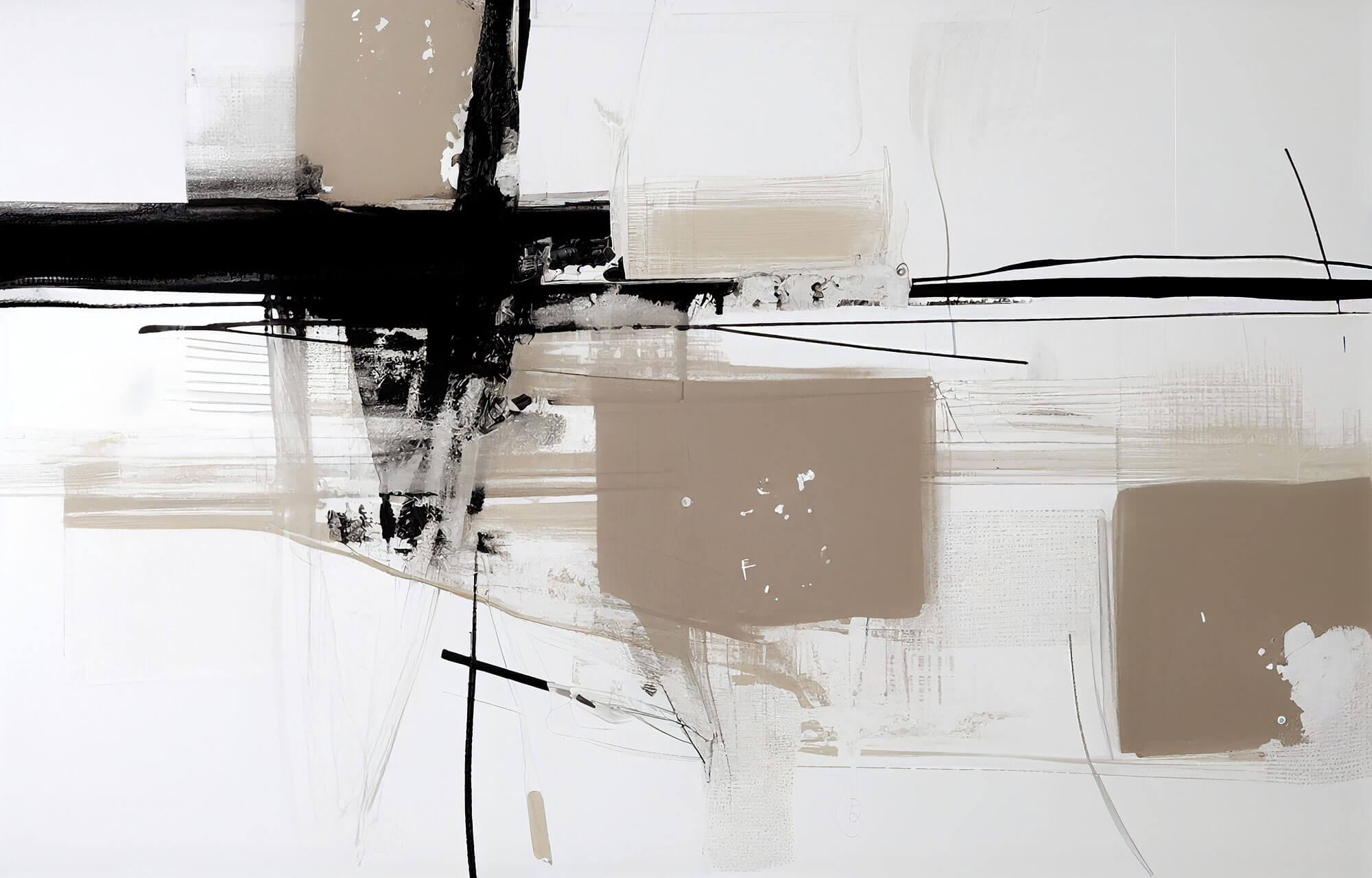 Tapet Personalizat Abstract cu arta expresiva in nuante de bej si negru - NEUTRAL CANVAS
