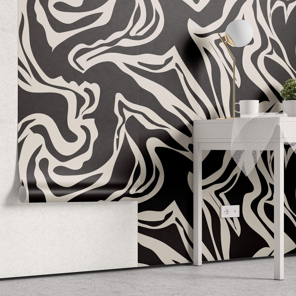 Tapet Personalizat Abstract cu forme fluide pe un fundal inchis - SEAMLESS BLACK II