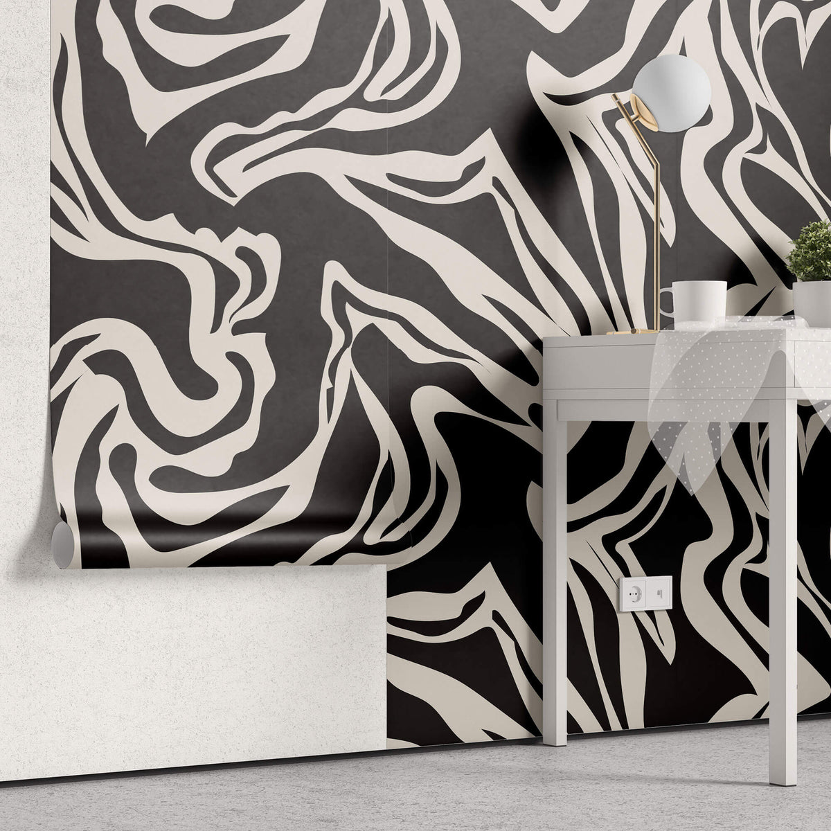Tapet Personalizat Abstract cu forme fluide pe un fundal inchis - SEAMLESS BLACK II
