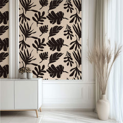 Tapet Personalizat Abstract cu frunze tropicale pe un fundal roz - LEAF STAMP