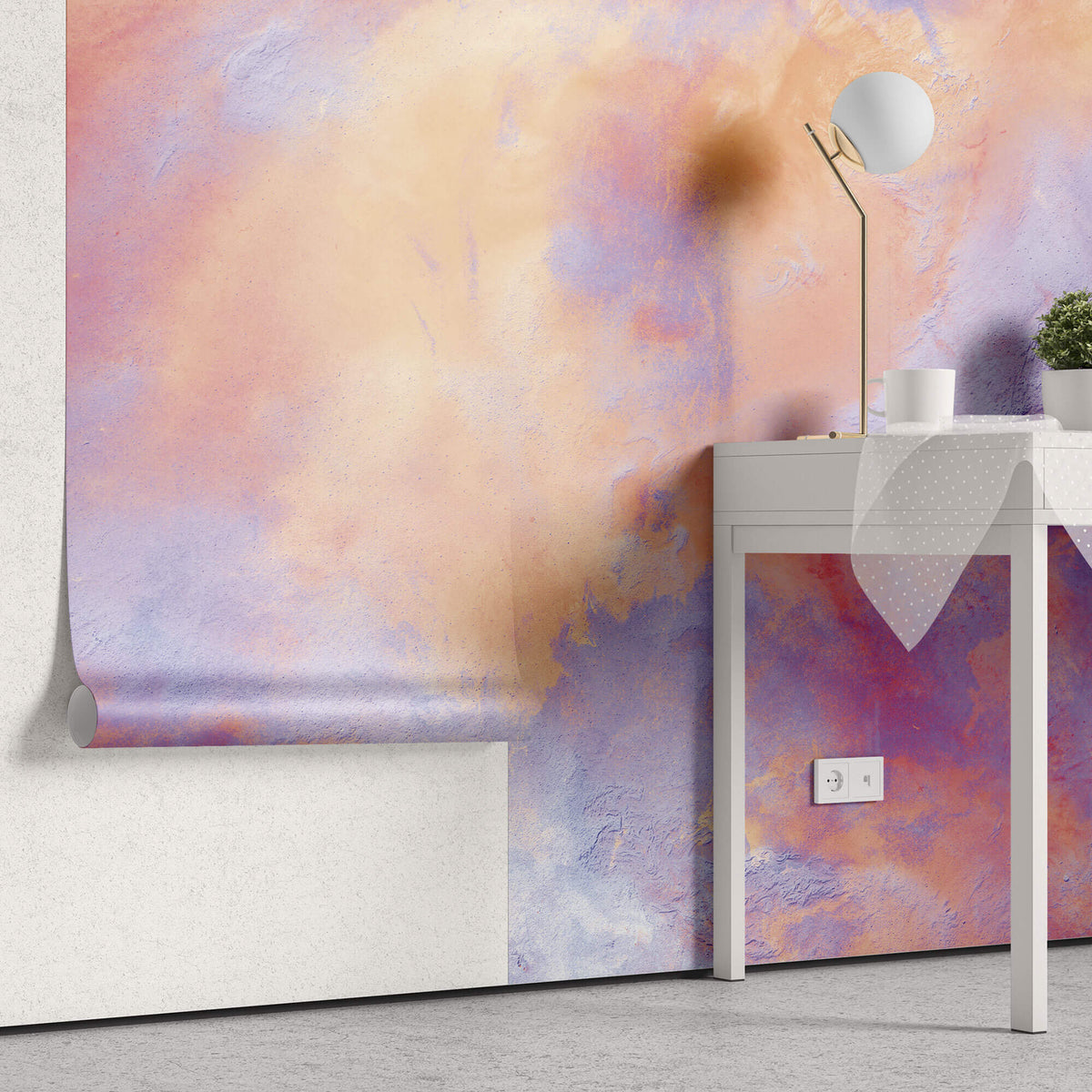 Tapet Personalizat Abstract cu paster colorat in nuante vibrante de portocaliu si mov - VIBRTANT NEBULA