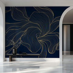 Tapet Personalizat Abstract cu o planta abstracta in nuante aurii - MIDNIGHT ORCHID