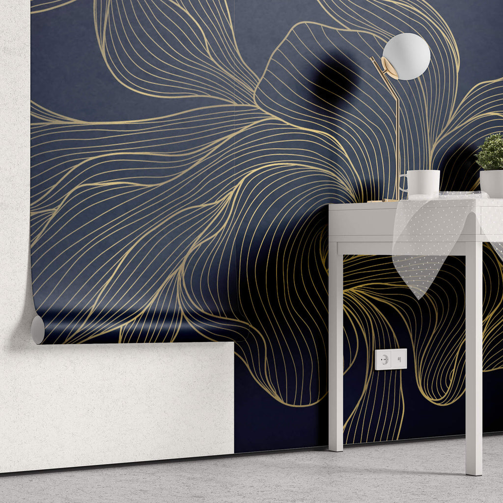 Tapet Personalizat Abstract cu o planta abstracta in nuante aurii - MIDNIGHT ORCHID