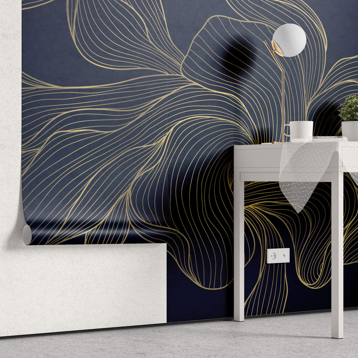 Tapet Personalizat Abstract cu o planta abstracta in nuante aurii - MIDNIGHT ORCHID