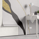 Tapet Personalizat Abstract cu elemente intr-o incadrare eleganta abstracta in nuante de gri si insertii aurii cu fundal texturat uniform - MODERN ELEGANCE