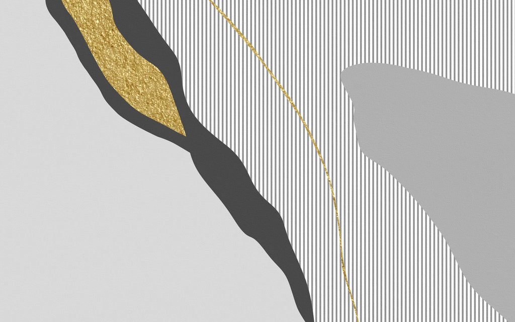 Tapet Personalizat Abstract cu elemente intr-o incadrare eleganta abstracta in nuante de gri si insertii aurii cu fundal texturat uniform - MODERN ELEGANCE