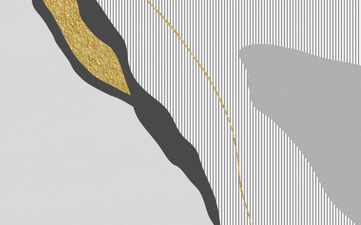 Tapet Personalizat Abstract cu elemente intr-o incadrare eleganta abstracta in nuante de gri si insertii aurii cu fundal texturat uniform - MODERN ELEGANCE