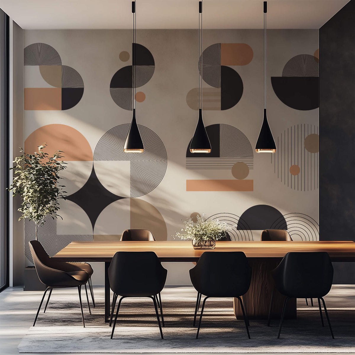 Tapet Personalizat Abstract cu elemente minimaliste in nuante de contrast - MINIMALIST STUDIO