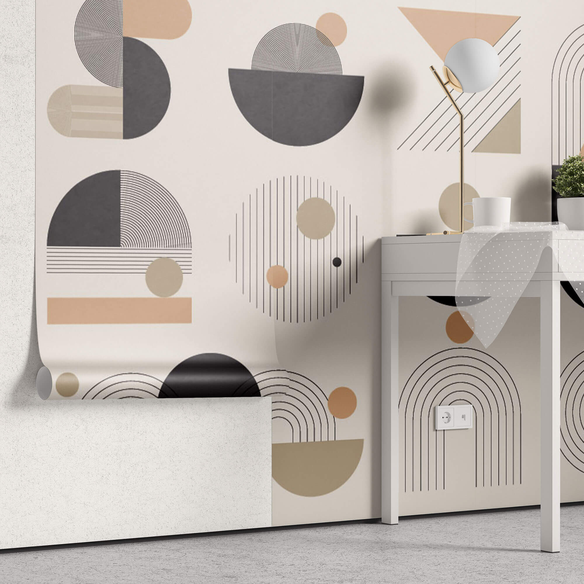 Tapet Personalizat Abstract cu elemente minimaliste in nuante de contrast - MINIMALIST STUDIO