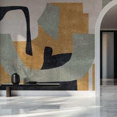 Tapet Personalizat Abstract cu forme abstracte si textura in nuante de galben si verde 1 - ABSTRACT MUSTARD SAGE I