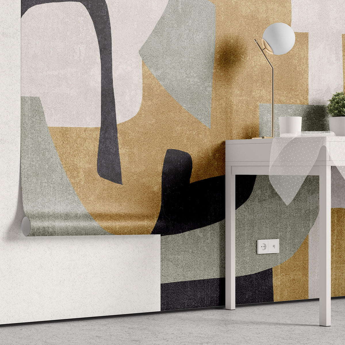 Tapet Personalizat Abstract cu forme abstracte si textura in nuante de galben si verde 1 - ABSTRACT MUSTARD SAGE I