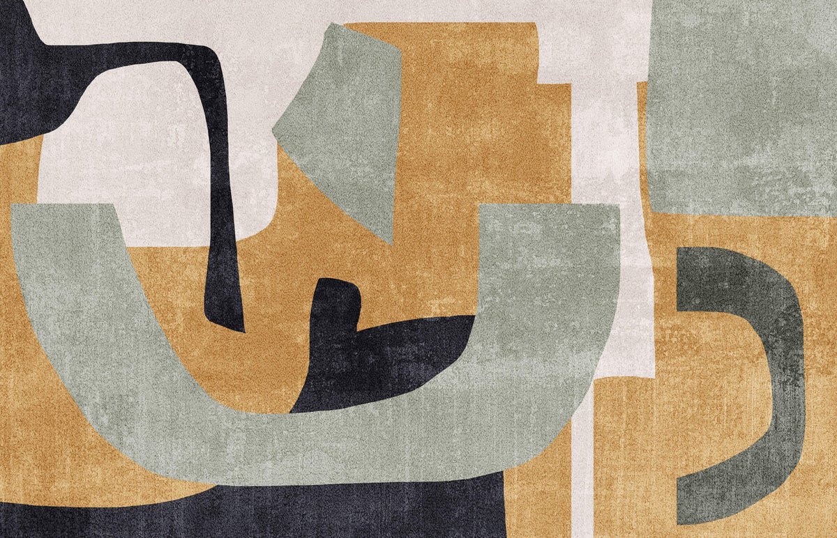 Tapet Personalizat Abstract cu forme abstracte si textura in nuante de galben si verde 1 - ABSTRACT MUSTARD SAGE I