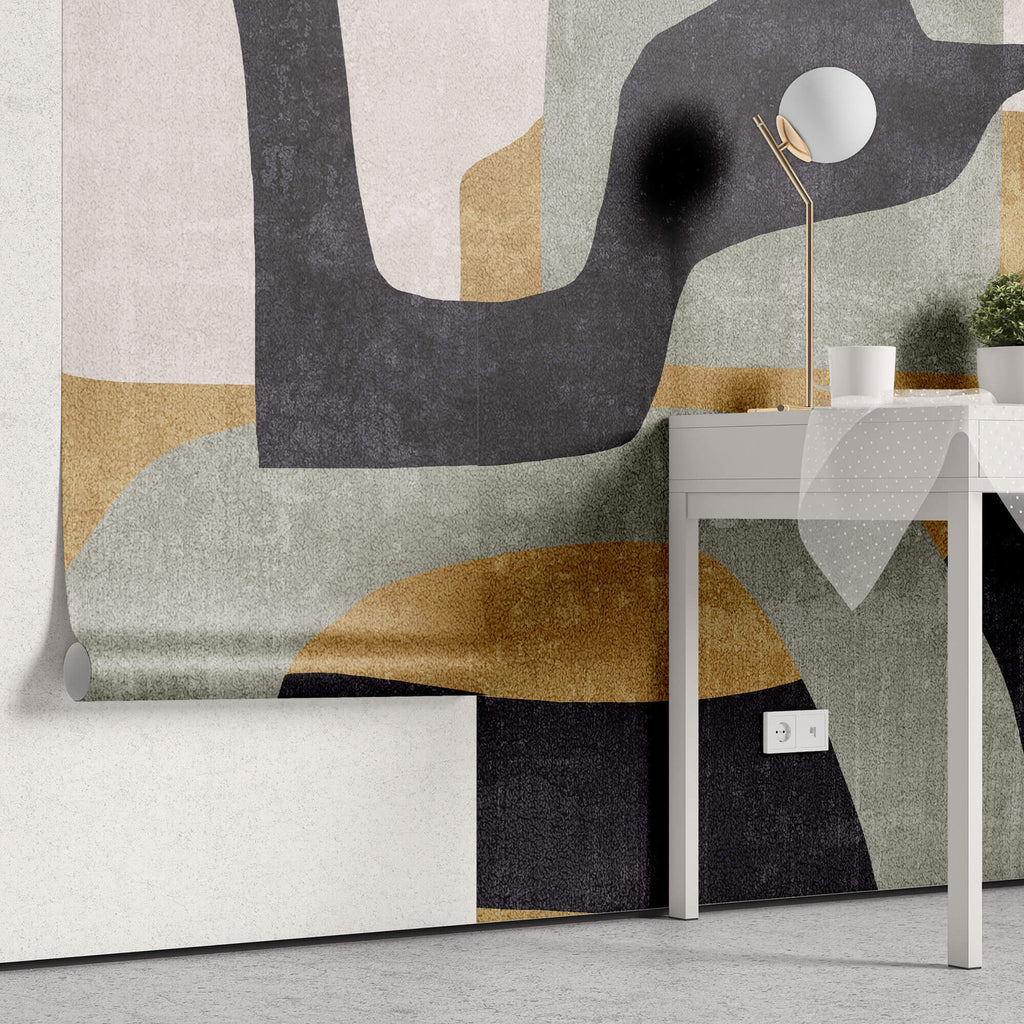 Tapet Personalizat Abstract cu forme abstracte si textura in nuante de galben si verde 2 - ABSTRACT MUSTARD SAGE II