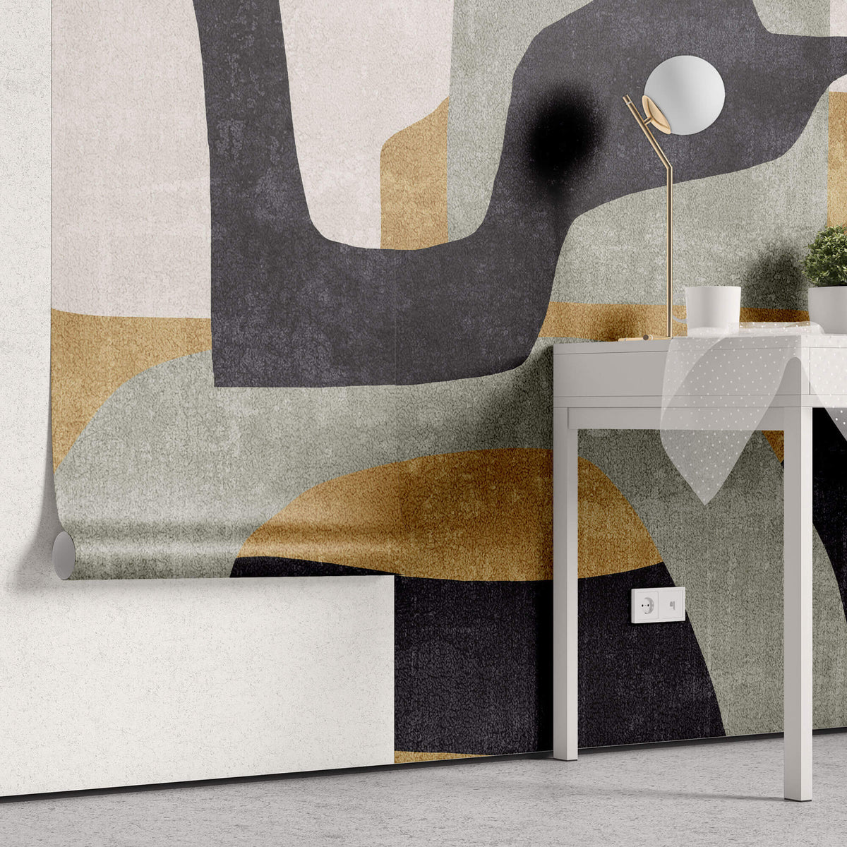 Tapet Personalizat Abstract cu forme abstracte si textura in nuante de galben si verde 2 - ABSTRACT MUSTARD SAGE II