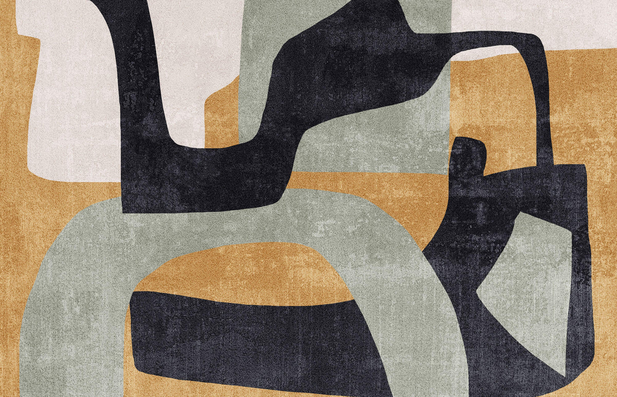 Tapet Personalizat Abstract cu forme abstracte si textura in nuante de galben si verde 2 - ABSTRACT MUSTARD SAGE II