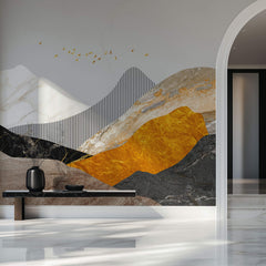 Tapet Personalizat Abstract cu munti cu mix de textura de roca si marmura si insertii aurii - MOUNTAIN OF TEXTURES