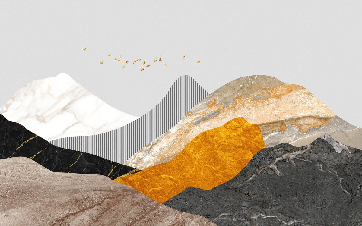 Tapet Personalizat Abstract cu munti cu mix de textura de roca si marmura si insertii aurii - MOUNTAIN OF TEXTURES