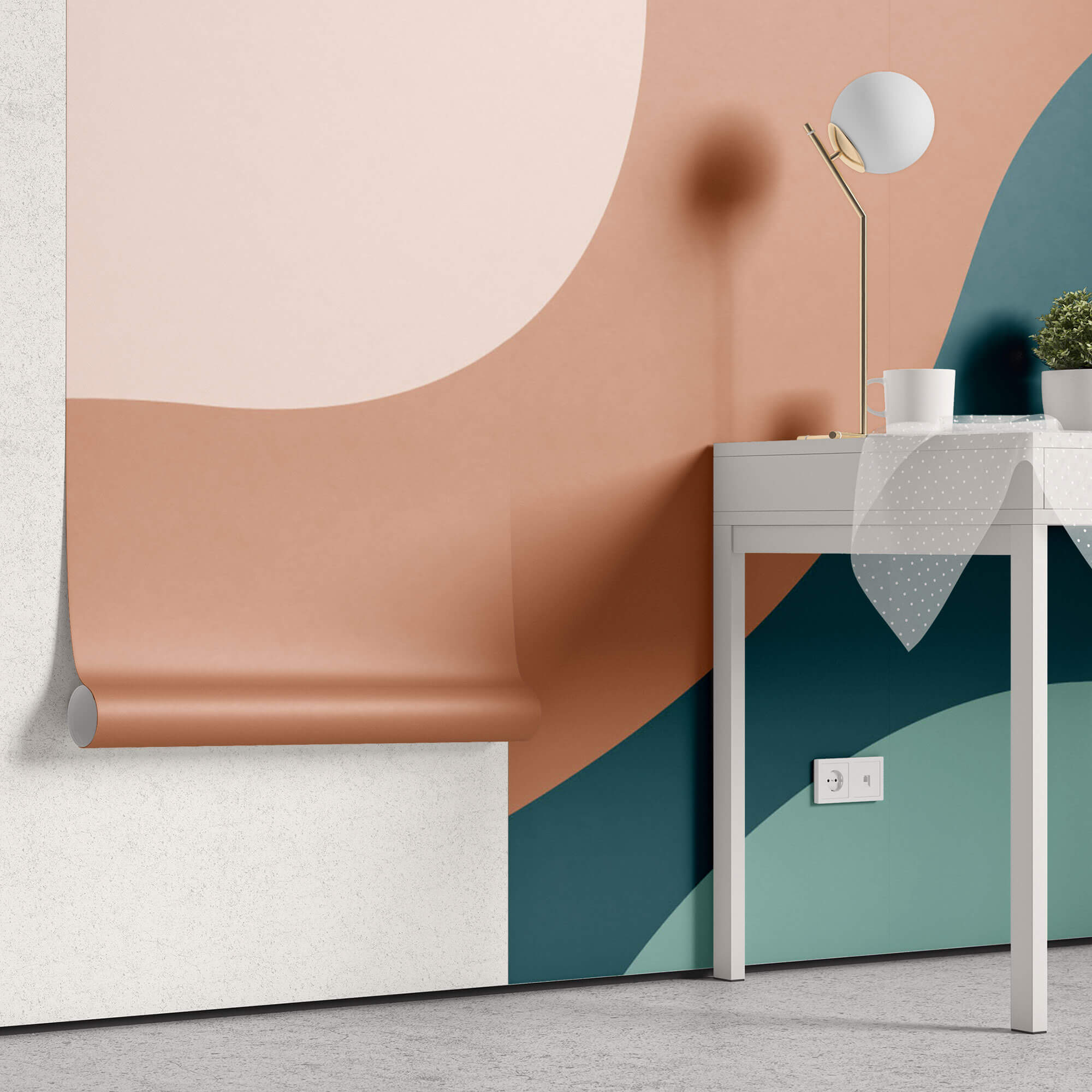 Tapet Personalizat Abstract cu nuante de albastru si coral 1 - PLAIN COLOURS I