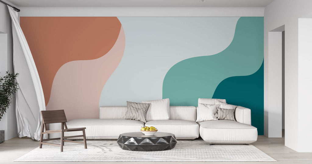 Tapet Personalizat Abstract cu nuante de albastru si coral 2 - PLAIN COLOURS II