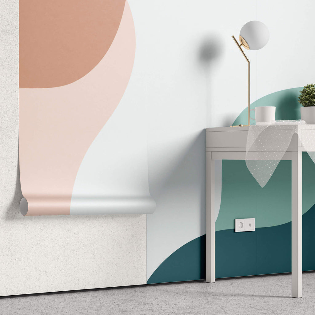 Tapet Personalizat Abstract cu nuante de albastru si coral 2 - PLAIN COLOURS II