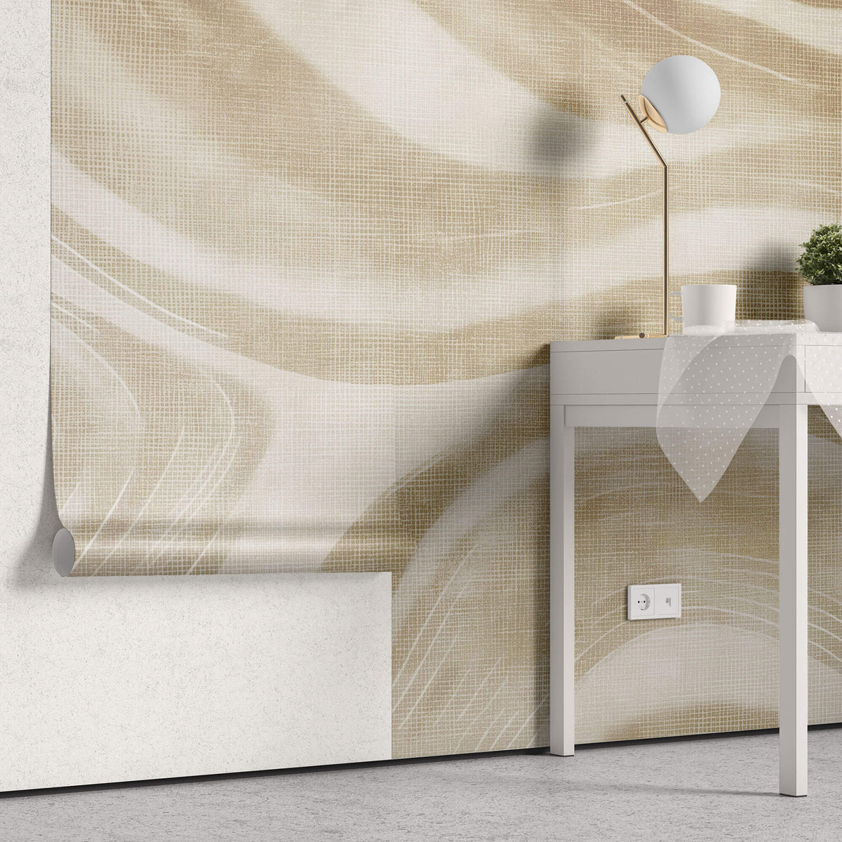 Tapet Personalizat Abstract cu model bej abstract si textura textila - SUMMER LINEN