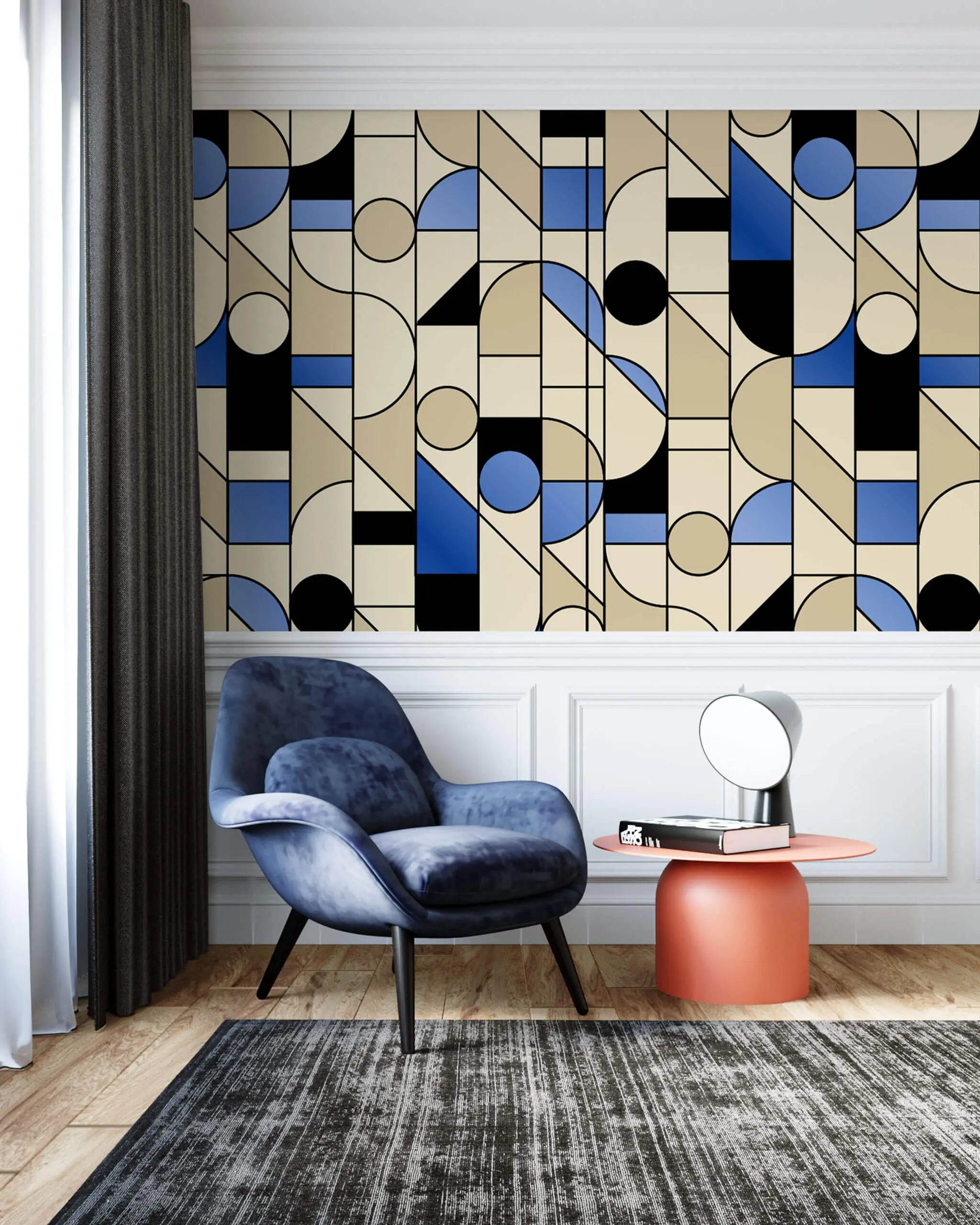 Tapet personalizat art deco cu frome geometrice in stil bauhaus blue bauhaus