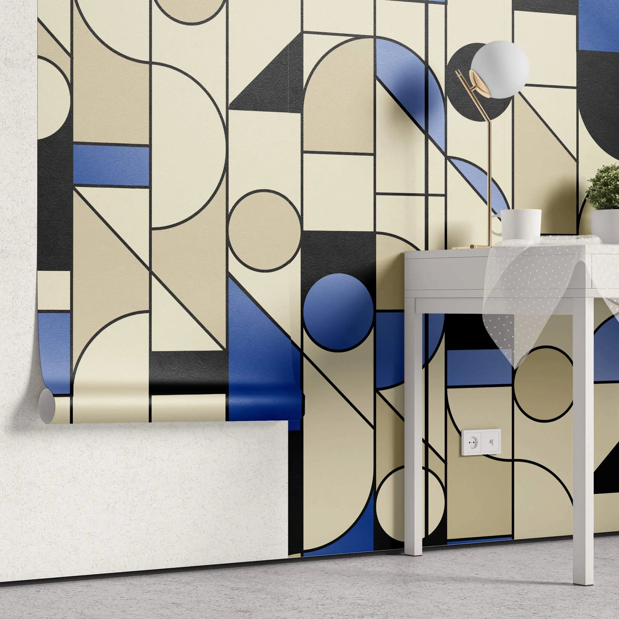 Tapet personalizat art deco cu frome geometrice in stil bauhaus blue bauhaus