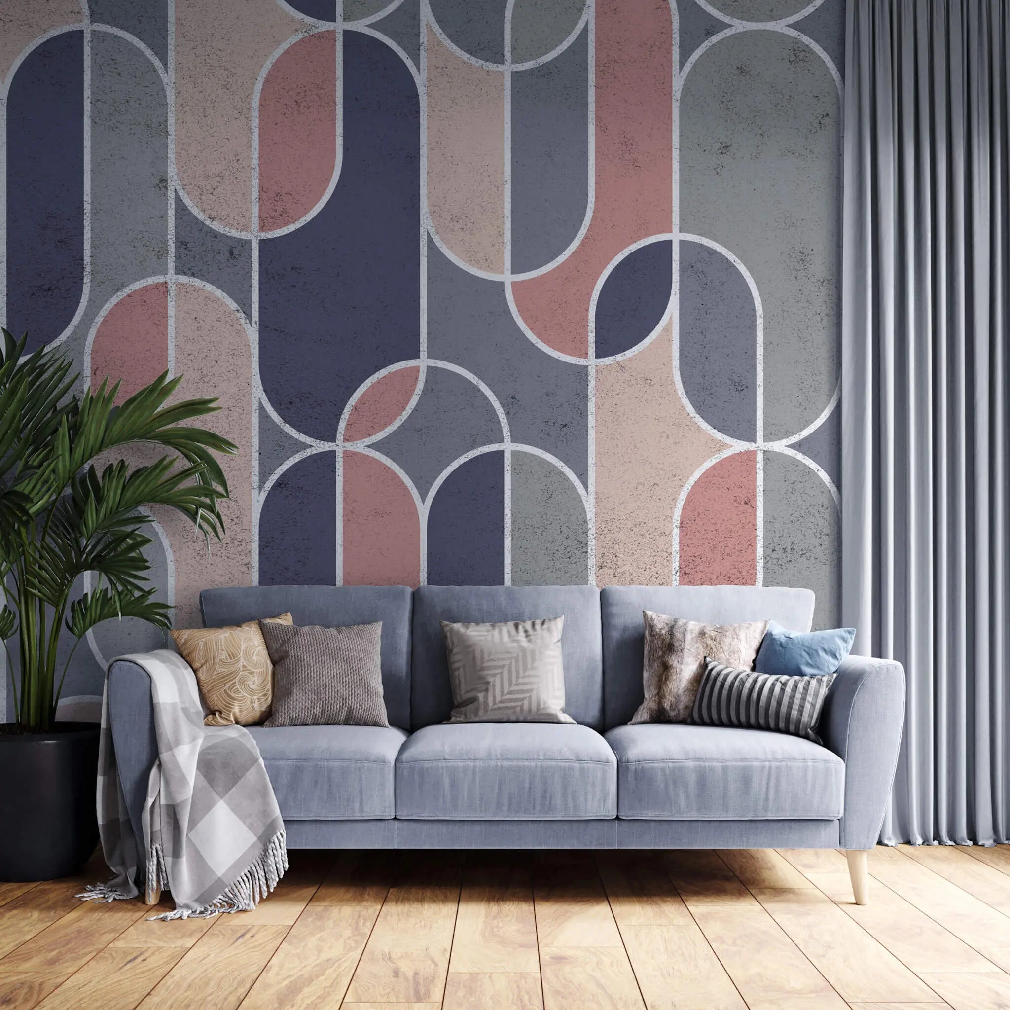 Tapet personalizat art deco cu forme ovale colorate hollywood glam