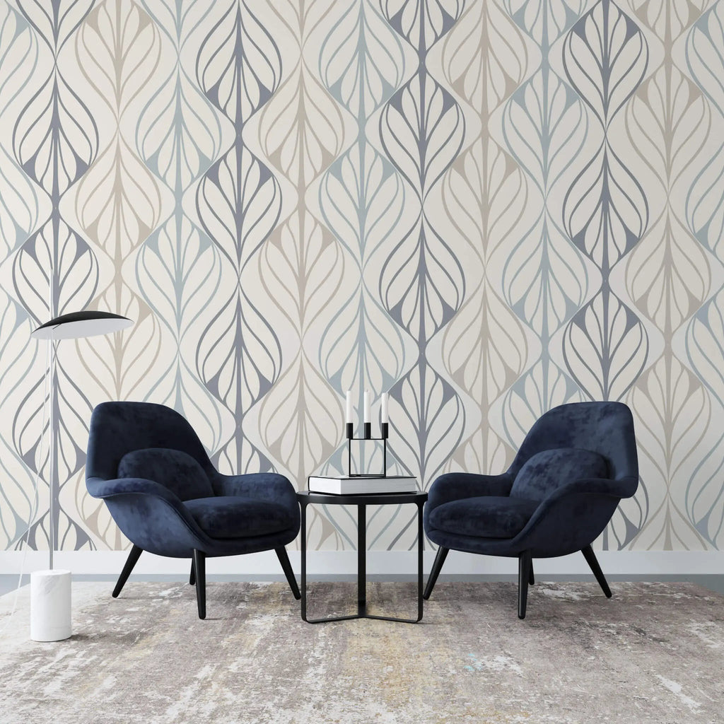 Tapet personalizat art deco in nuante deschise mid century