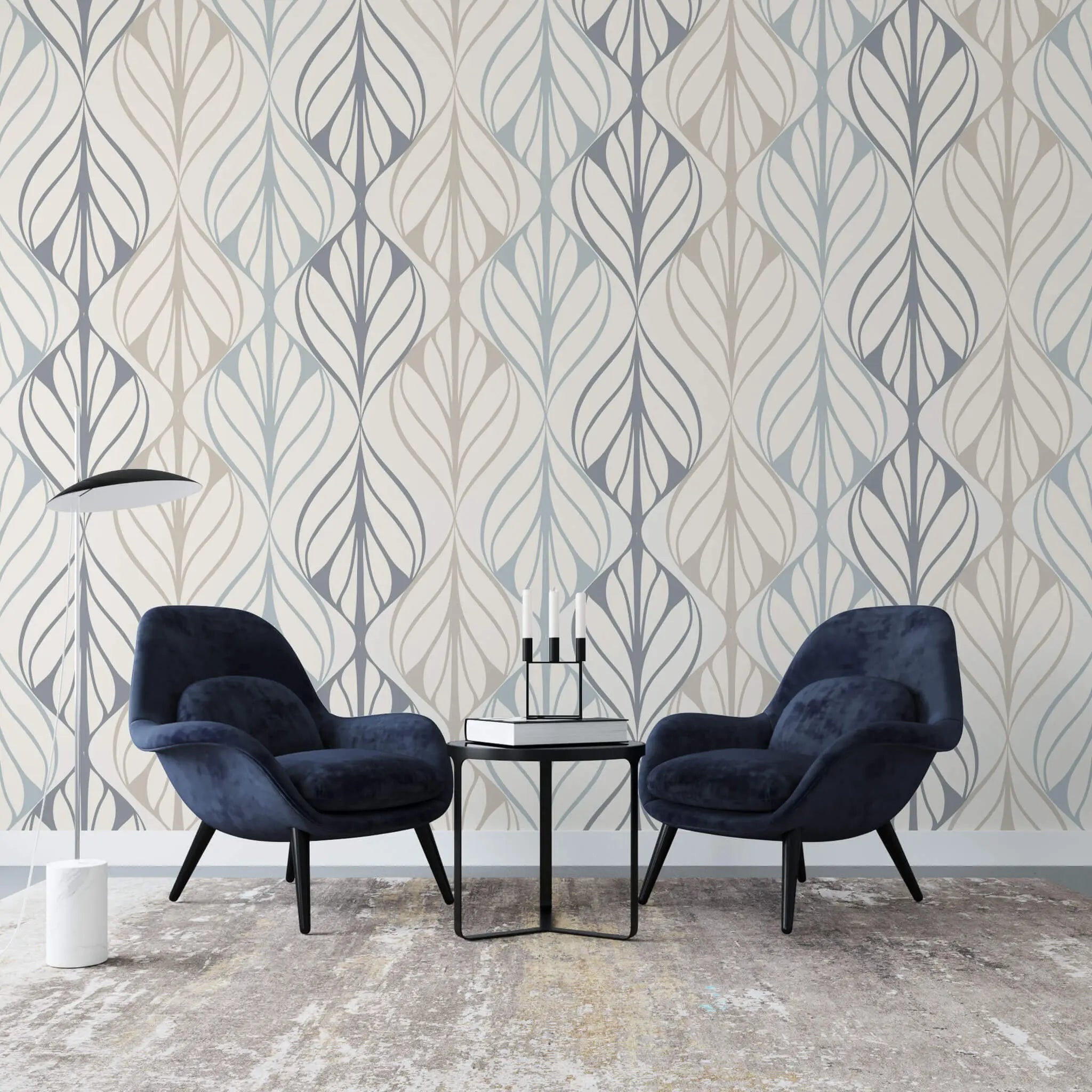 Tapet personalizat art deco in nuante deschise mid century