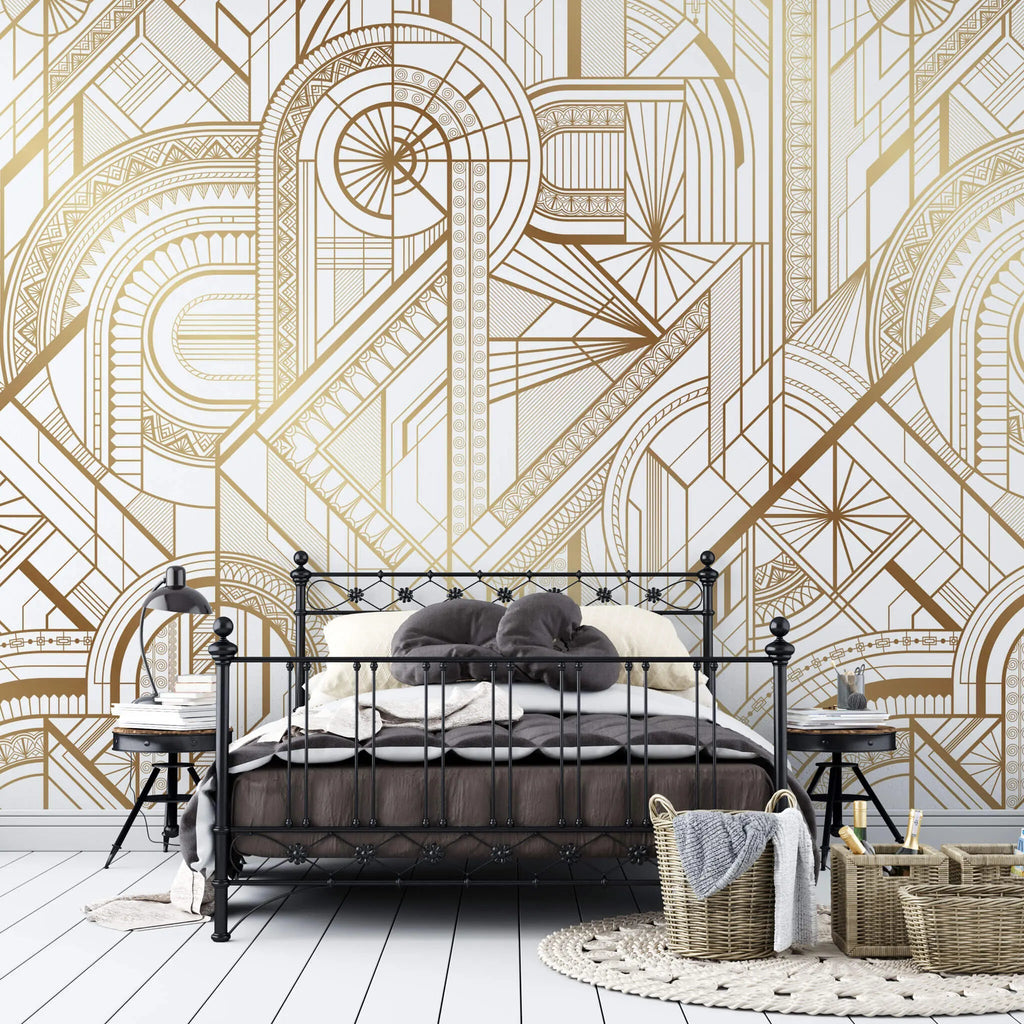 Tapet personalizat art deco cu forme geometrice aurii the great gatsby