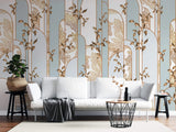 Tapet personalizat art deco cu elemente florale in nuante de bronz si verde menta bronze&mint art deco