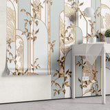 Tapet personalizat art deco cu elemente florale in nuante de bronz si verde menta bronze&mint art deco
